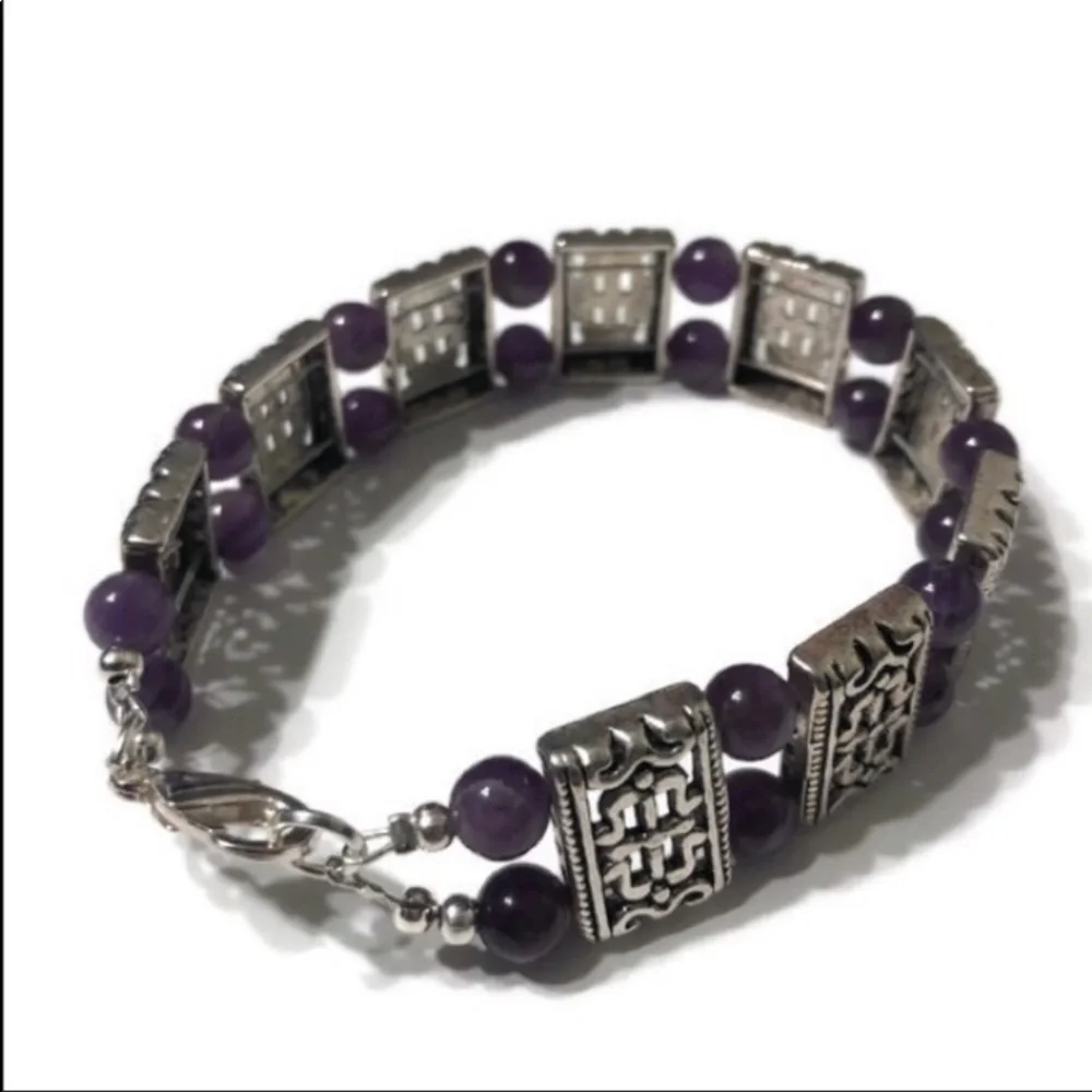 Handmade Amethyst Silver Tone Bracelet - Picture 2 of 7